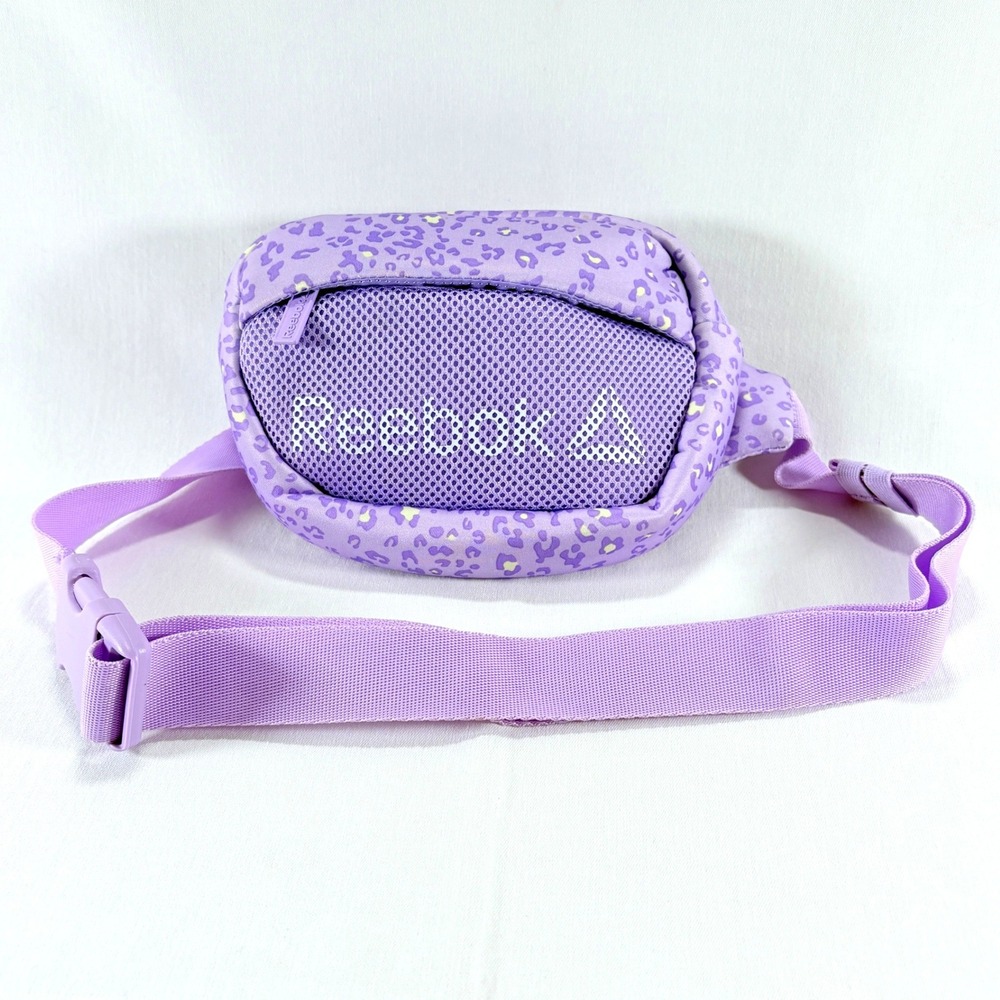 Reebok Fanny Pack OS Purple Cheetah Print Mesh Pocket Adjustable Waist Bag